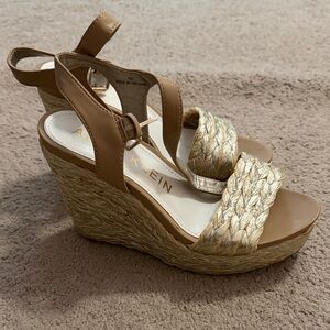 Anne Klein Women's Brown and Cream Wedge Sandals